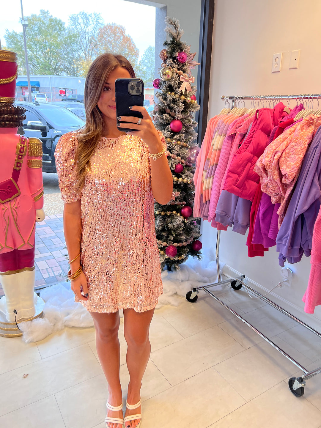 Pink boutique rose gold shops sequin dress